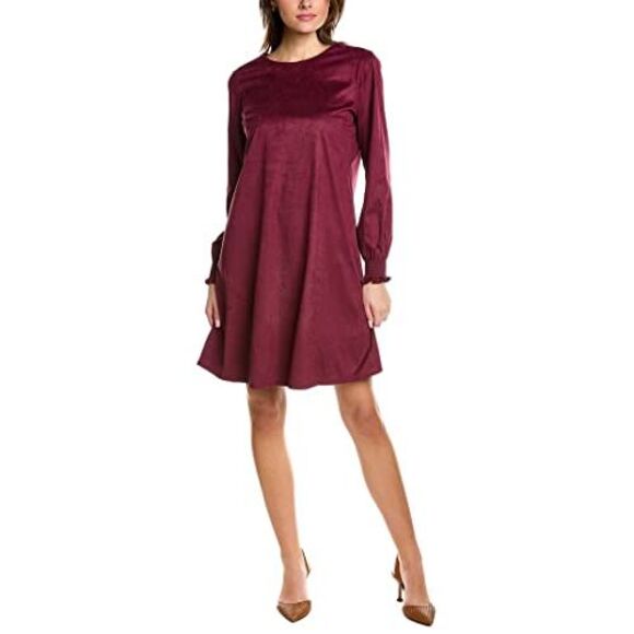 Anne Klein Womens Faux Suede Long Sleeve A Line Dress - Picture 2 of 2